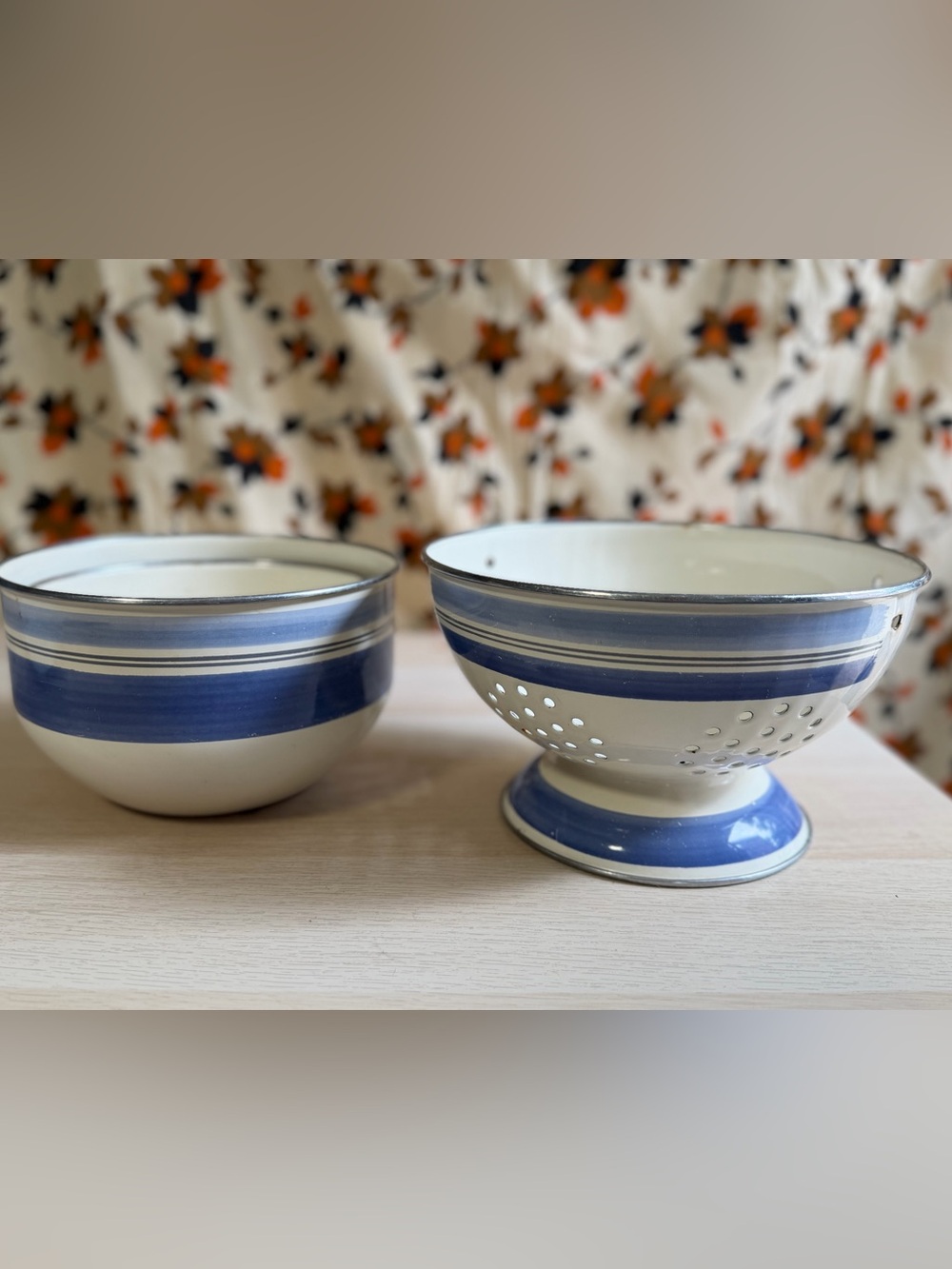 Vintage Farmhouse Porcelain Enamelware Bowl and Colander Set